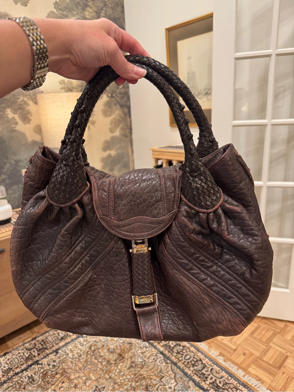 Classic 100% Authentic Large Vintage Leather Fendi Spy Bag